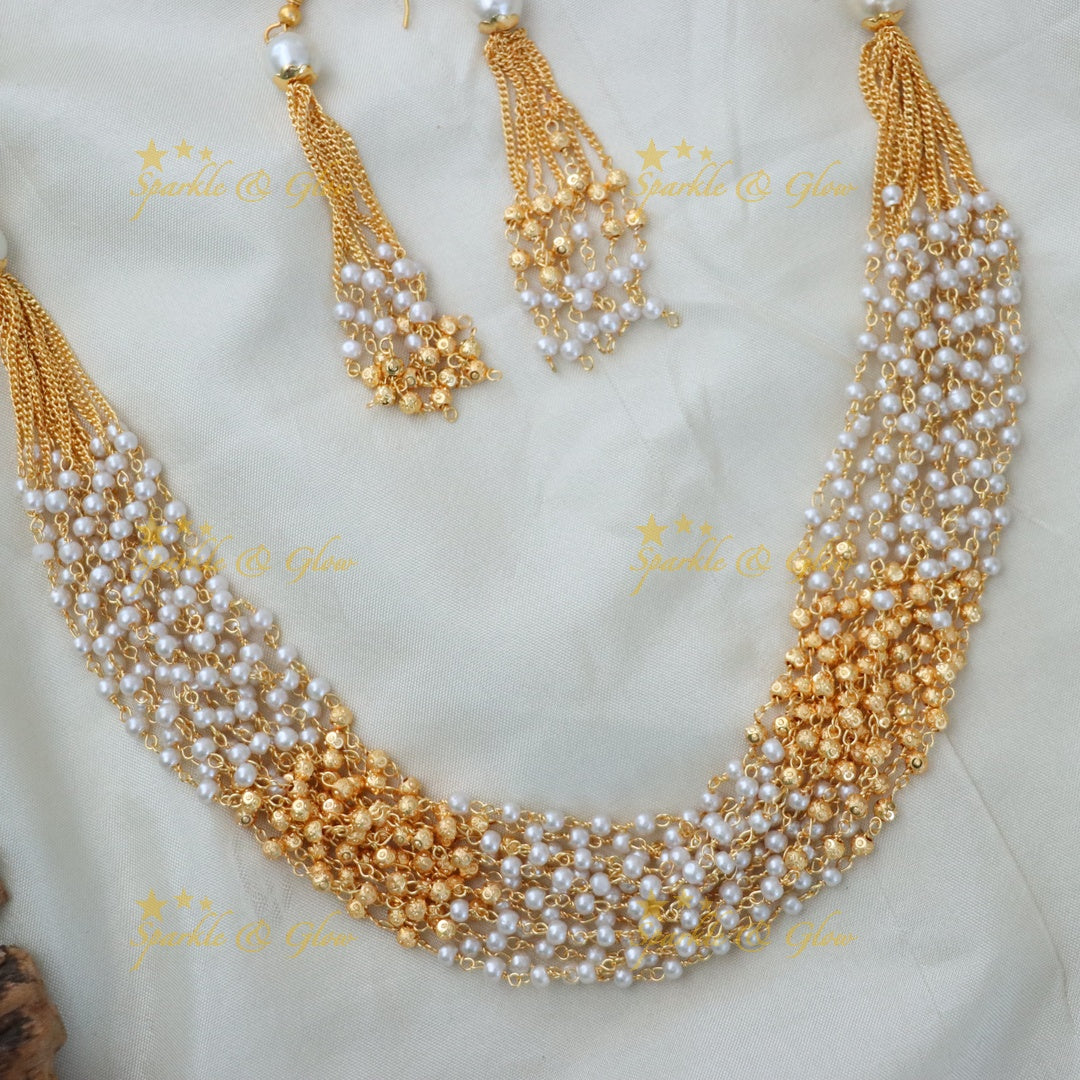 Elegant Pearl Gold Necklace Set for Weddings & Festivals