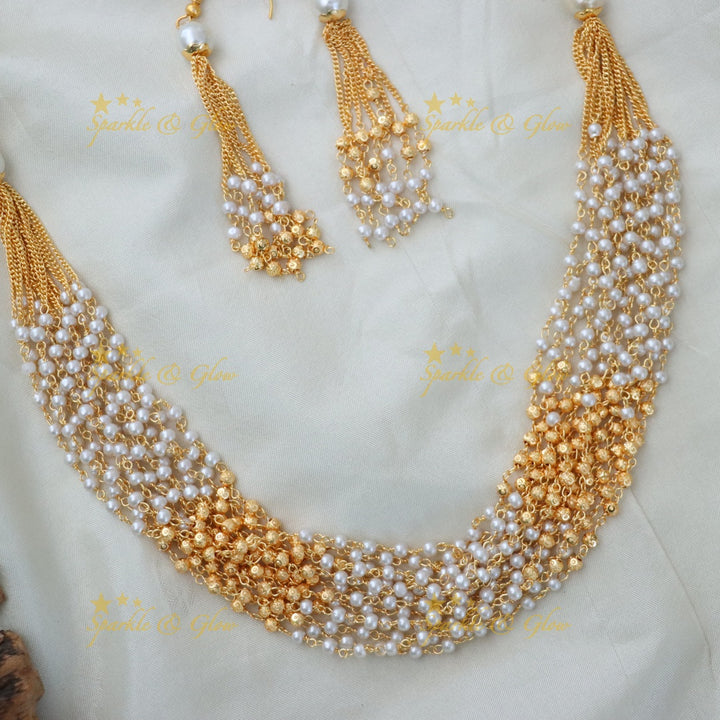 Elegant Pearl Gold Necklace Set for Weddings & Festivals