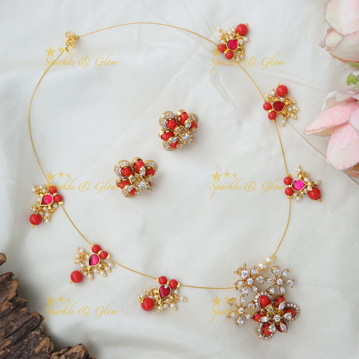 Exquisite Red Bridal Necklace Set with Earrings