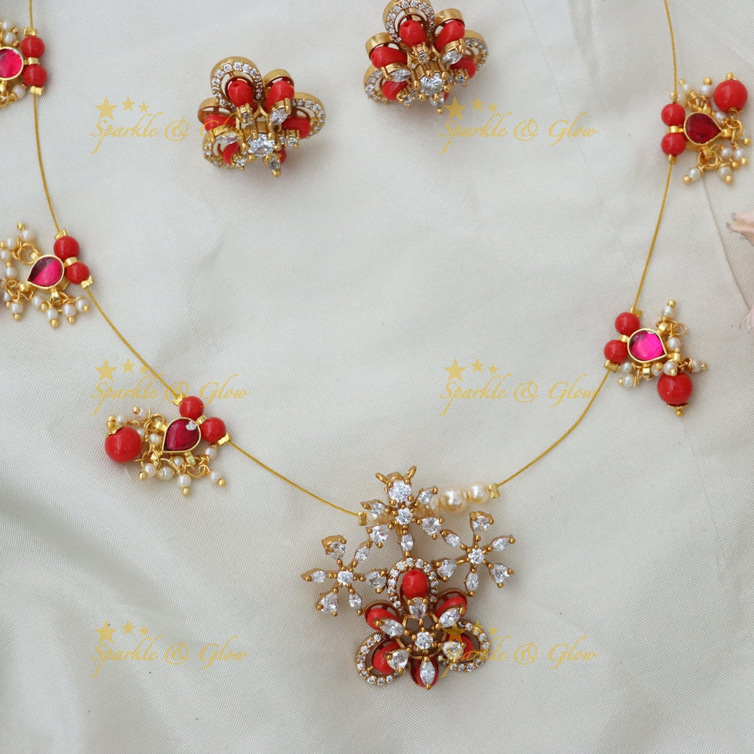 Exquisite Red Bridal Necklace Set with Earrings