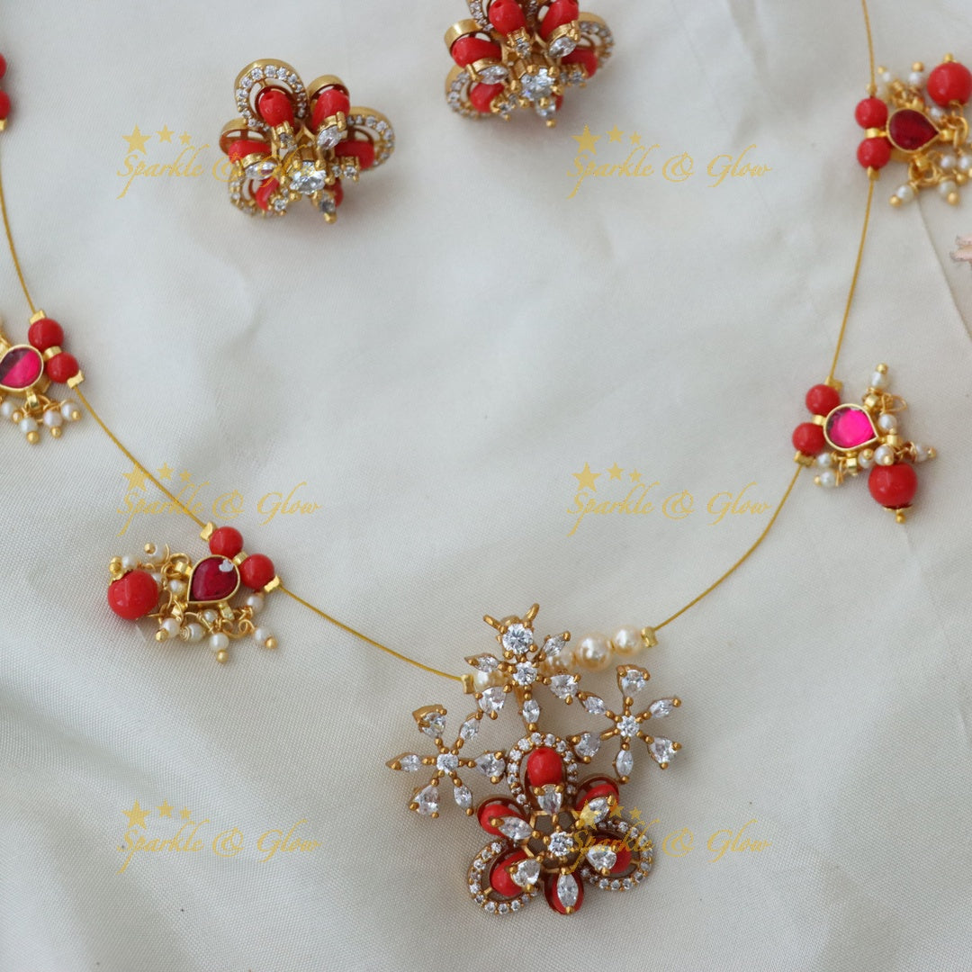 Exquisite Red Bridal Necklace Set with Earrings