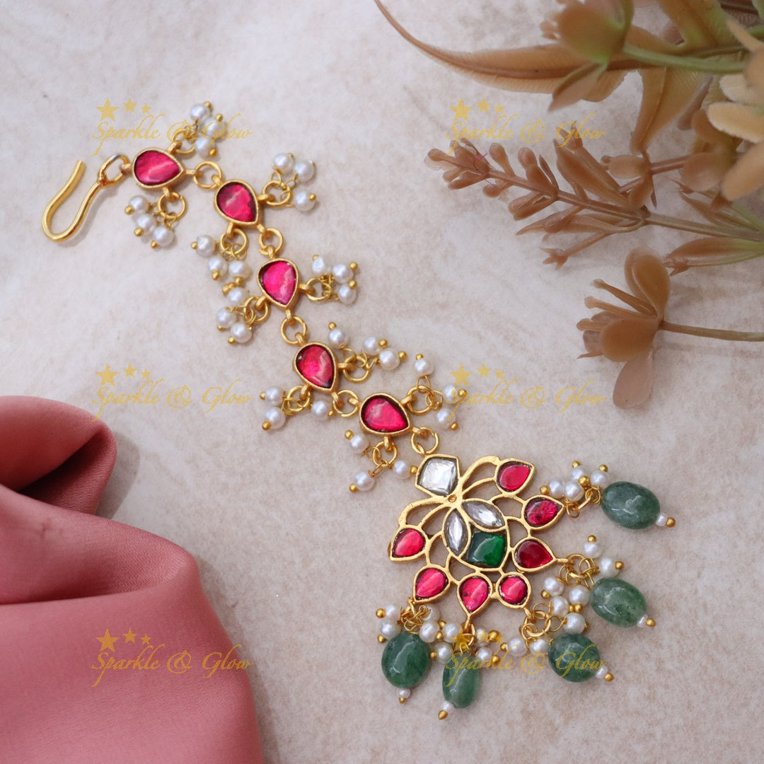 Exquisite Jadau Maang Tikka with Pearls & Gemstones