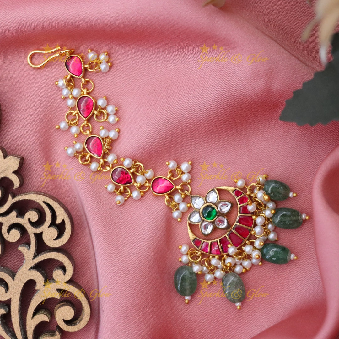Exquisite Jadau Pearl Maangtikka | Festive Jewelry