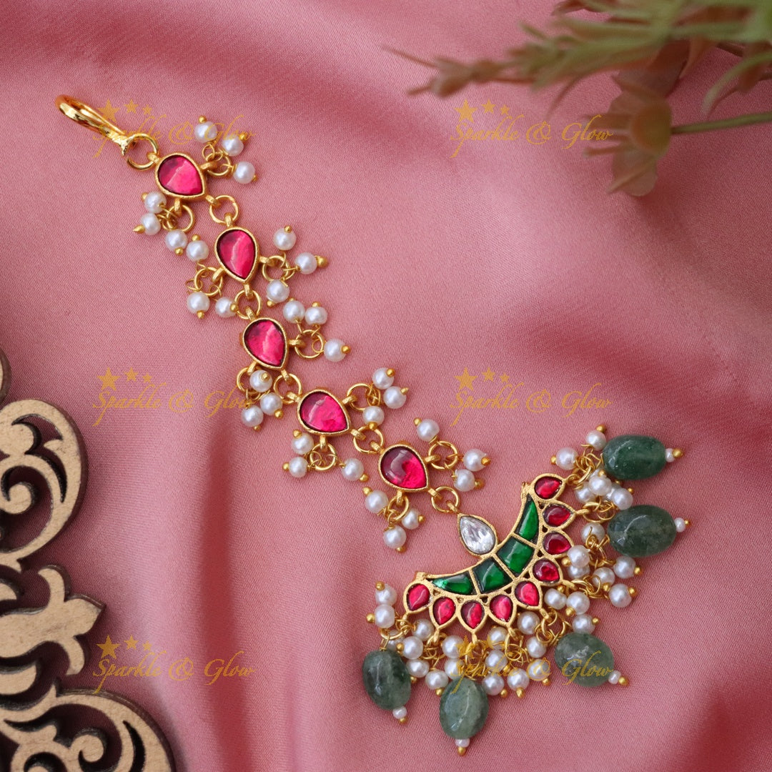 Exquisite Pearl Jadau Maang Tikka for Glamorous Occasions