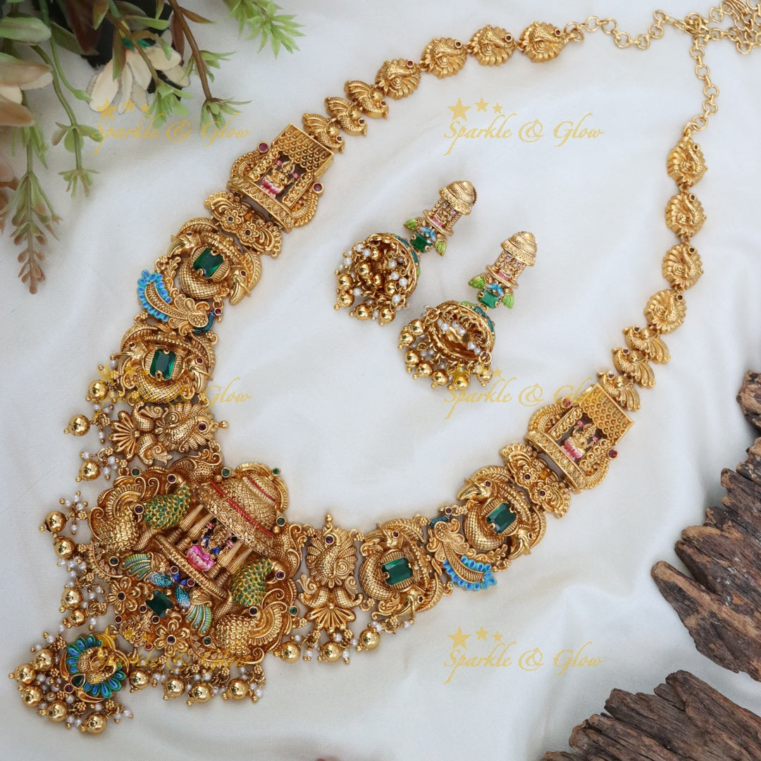 Exquisite Peacock Temple Design Long Necklace Set