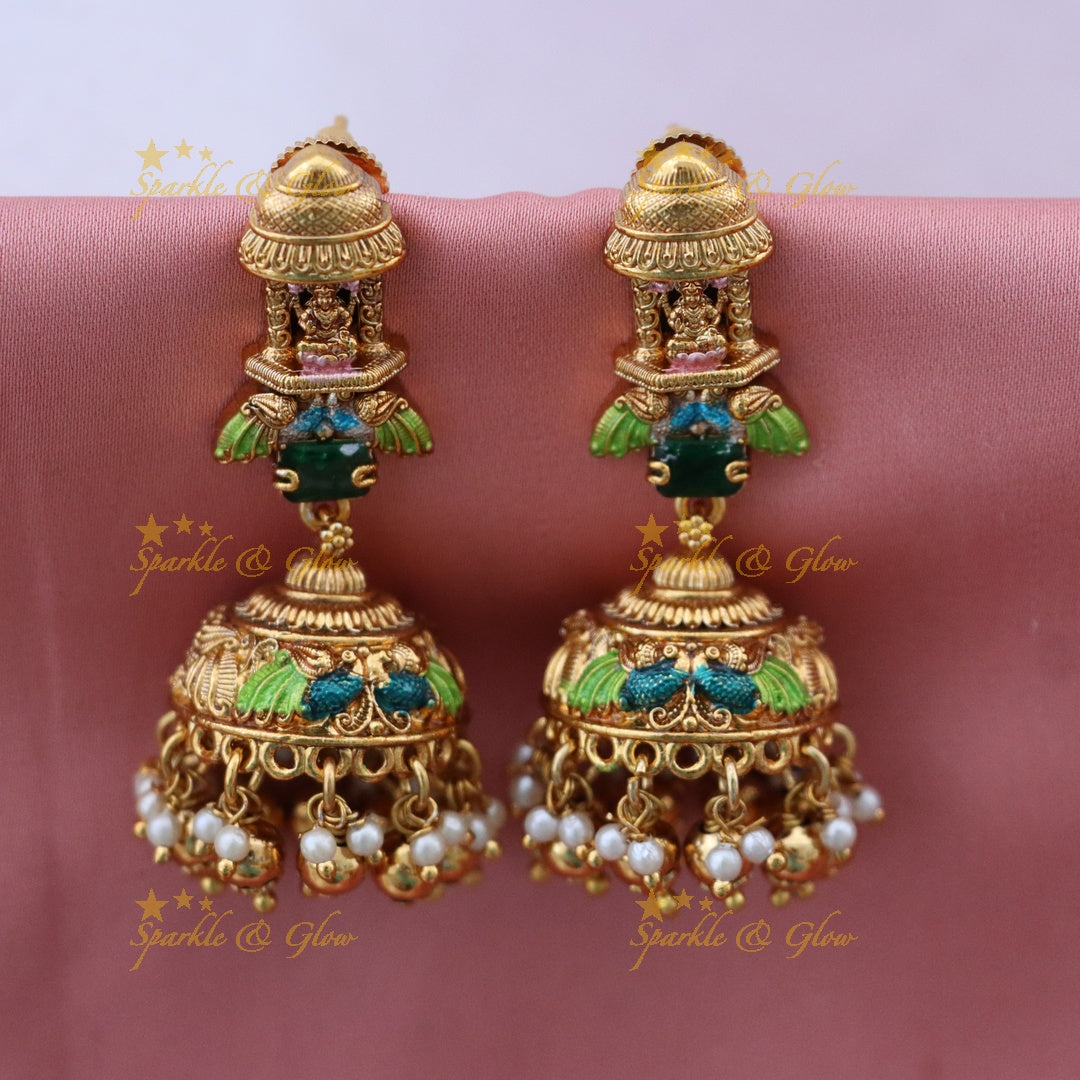 Exquisite Peacock Temple Design Long Necklace Set