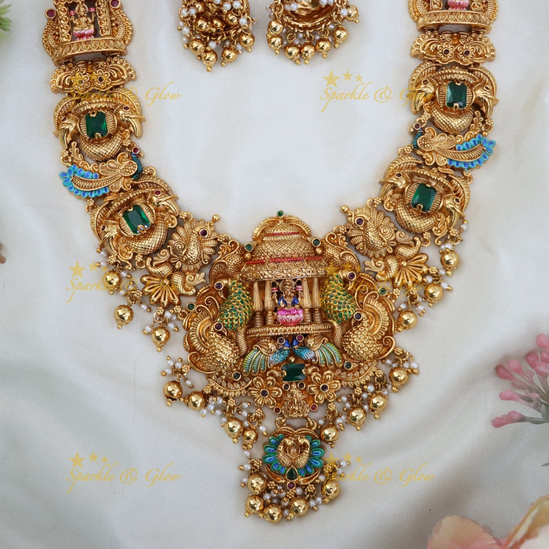Exquisite Peacock Temple Design Long Necklace Set