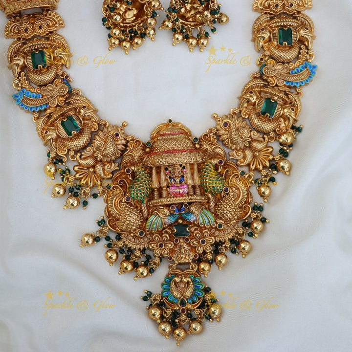 Exquisite Peacock Temple Design Long Necklace Set