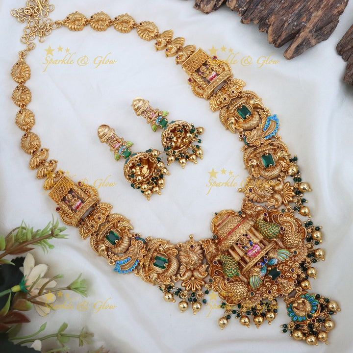 Exquisite Peacock Temple Design Long Necklace Set