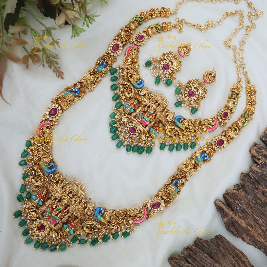 Exquisite Lakshmi Floral Peacock Bridal Necklace Set