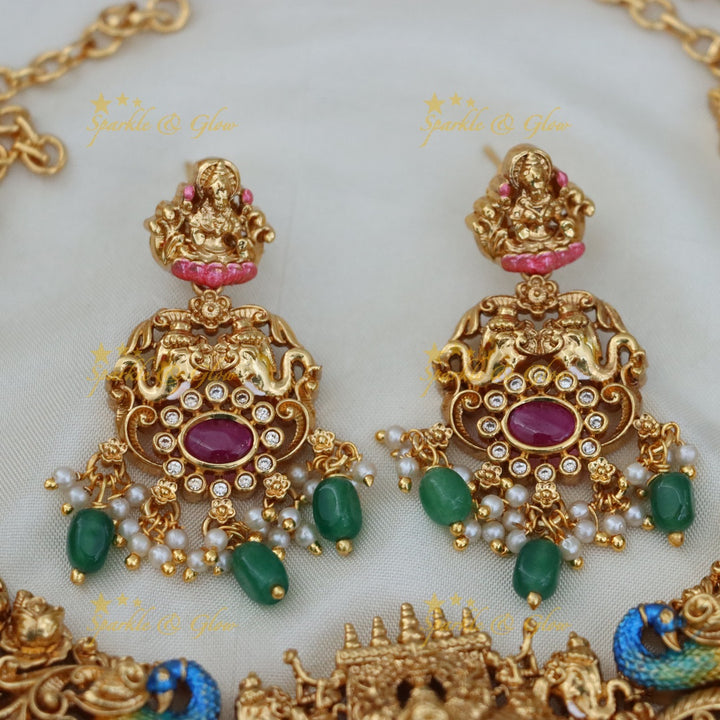 Exquisite Lakshmi Floral Peacock Bridal Necklace Set