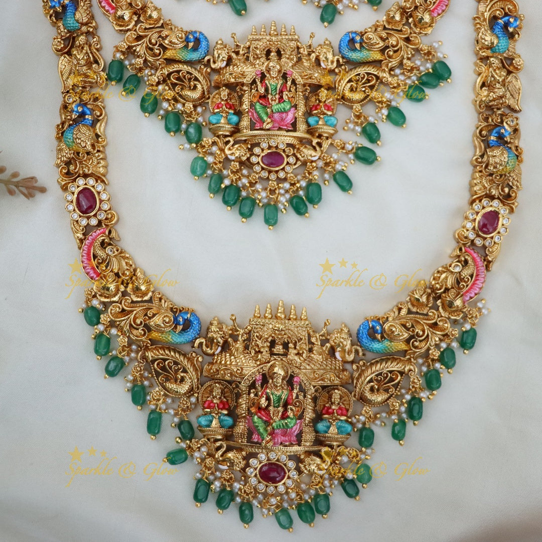 Exquisite Lakshmi Floral Peacock Bridal Necklace Set