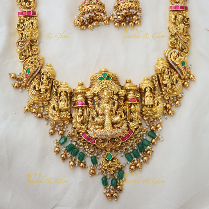 Exquisite Lakshmi Temple Bridal Necklace Set in Gold Finish