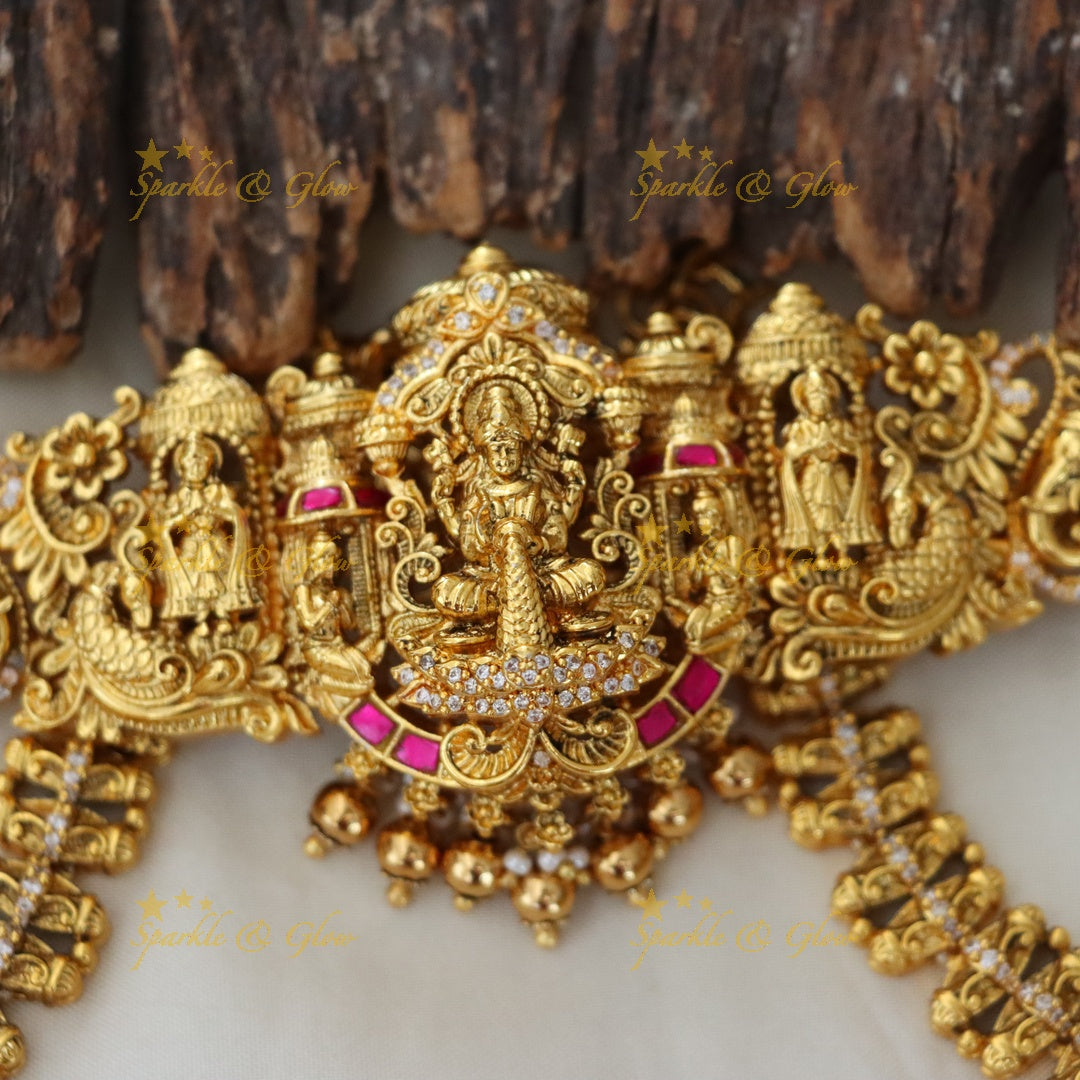 Exquisite Lakshmi Temple Bridal Necklace Set in Gold Finish
