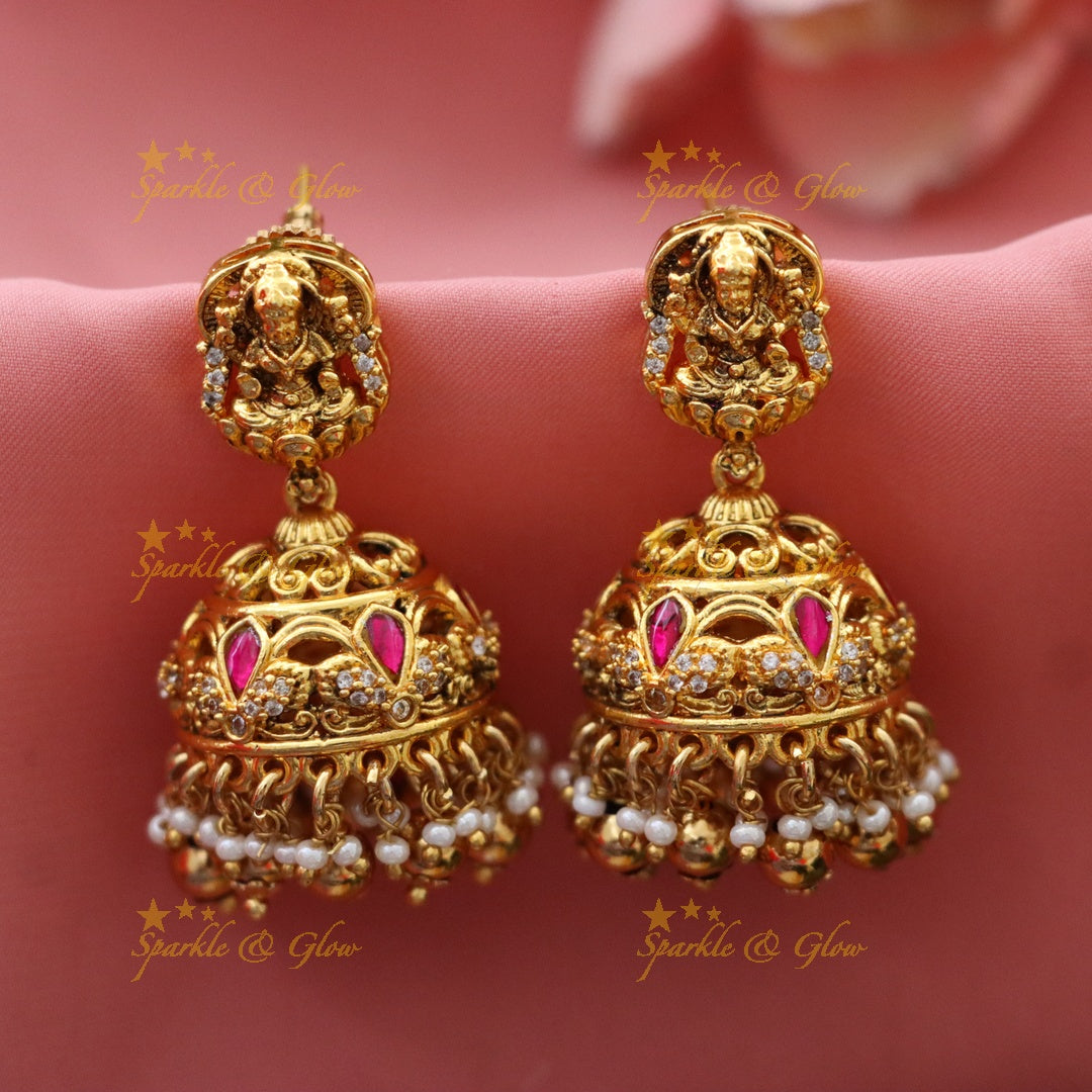 Exquisite Lakshmi Temple Bridal Necklace Set in Gold Finish