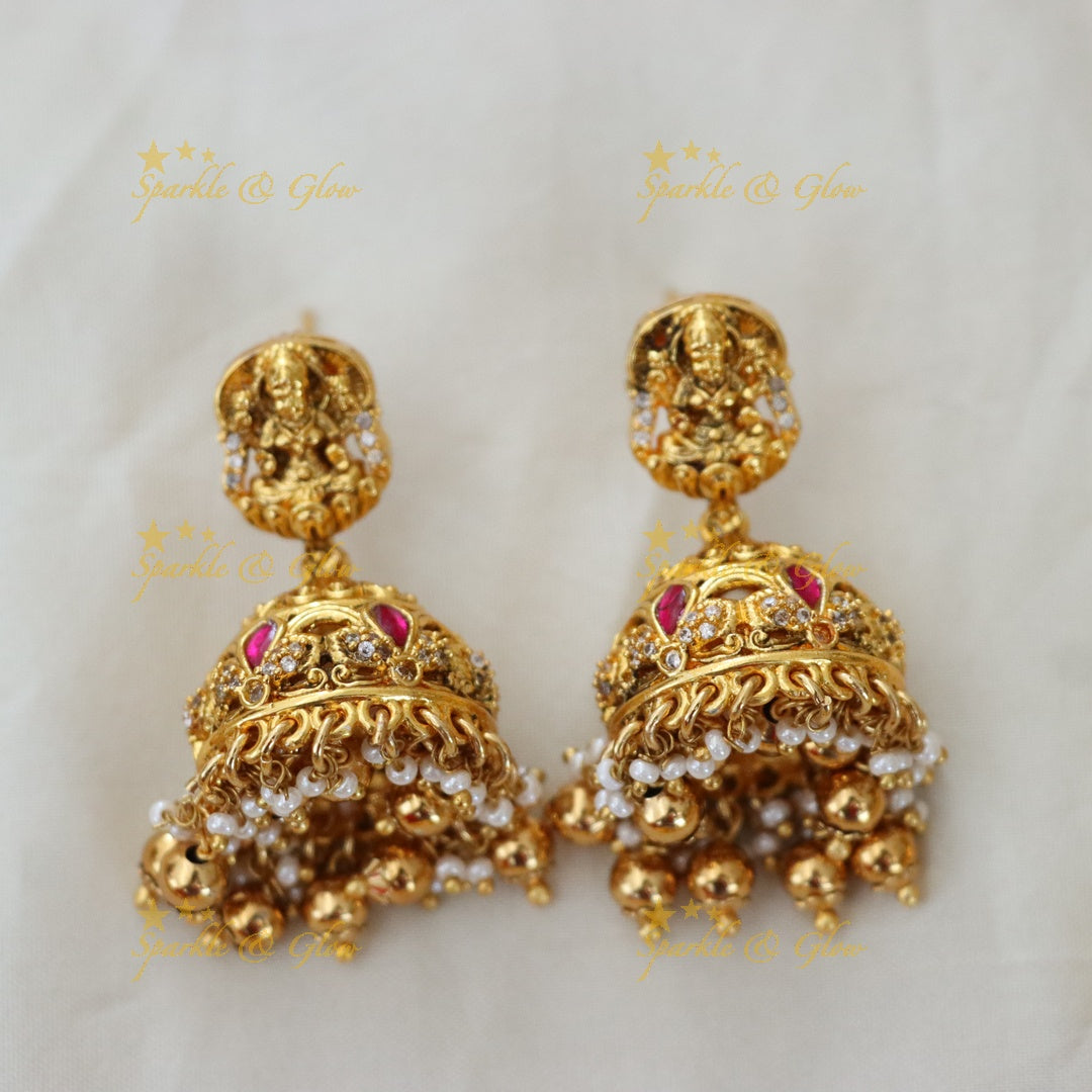 Exquisite Lakshmi Temple Bridal Necklace Set in Gold Finish