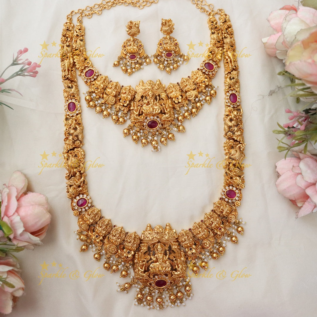 Exquisite Bridal Lakshmi Temple Pearl Necklace