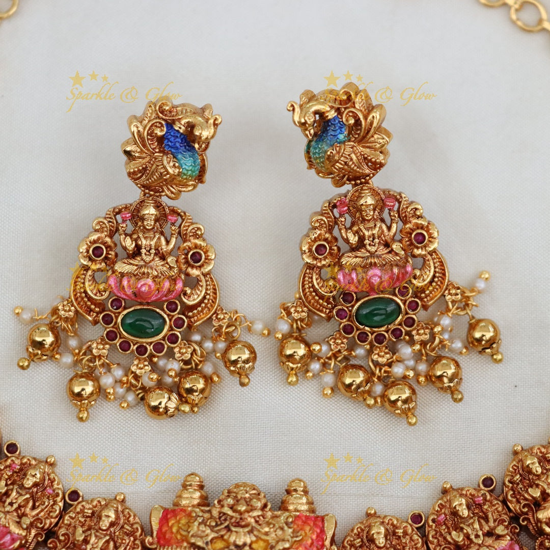 Exquisite Temple Necklace Set for Weddings - Sparkle & Glow