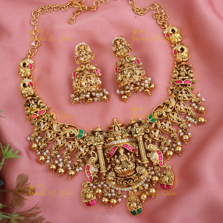 Exquisite Gold-Plated Temple Necklace Set - Sparkle & Glow