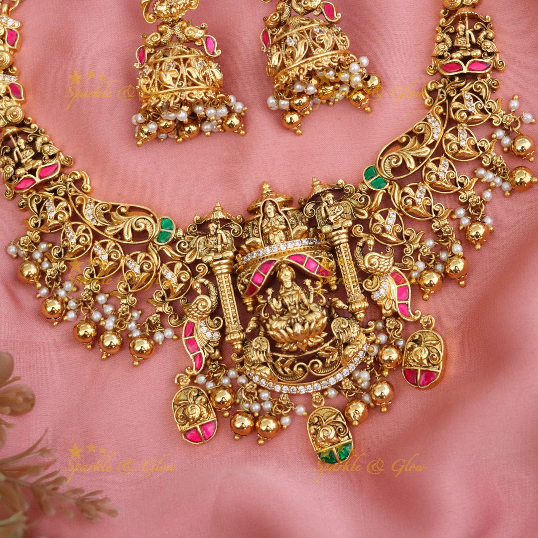 Exquisite Gold-Plated Temple Necklace Set - Sparkle & Glow