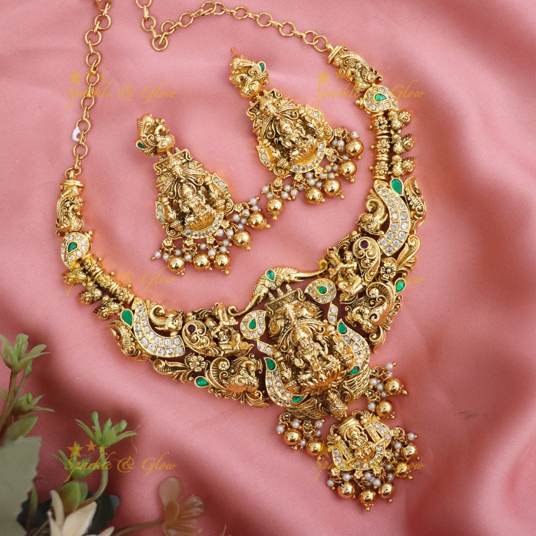 Temple Necklace Set - Gold Plated Elegance for Festivals