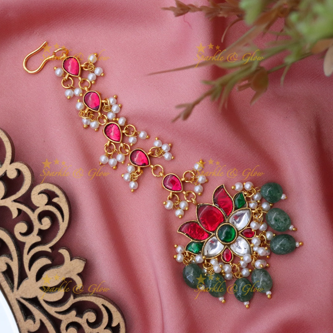 Exquisite Jadau Lotus Maangtikka for Celebrations