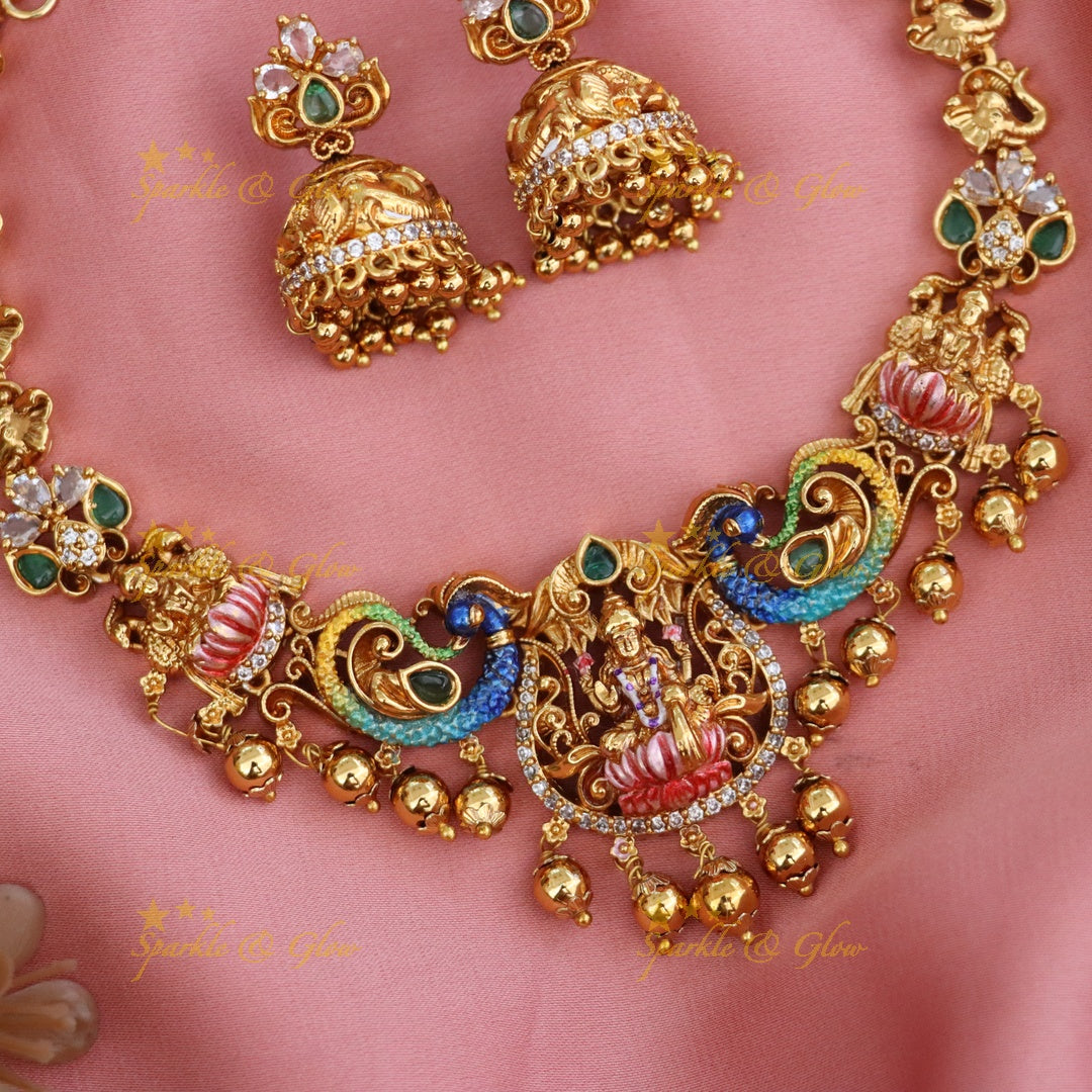 Elegant Gold Temple Necklace Set | Sparkle & Glow