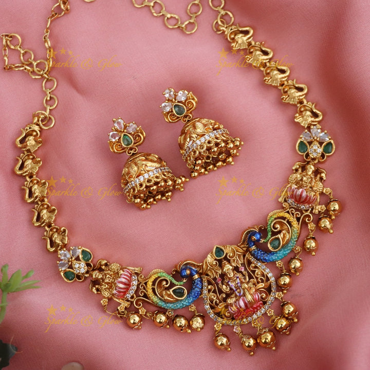 Elegant Gold Temple Necklace Set | Sparkle & Glow