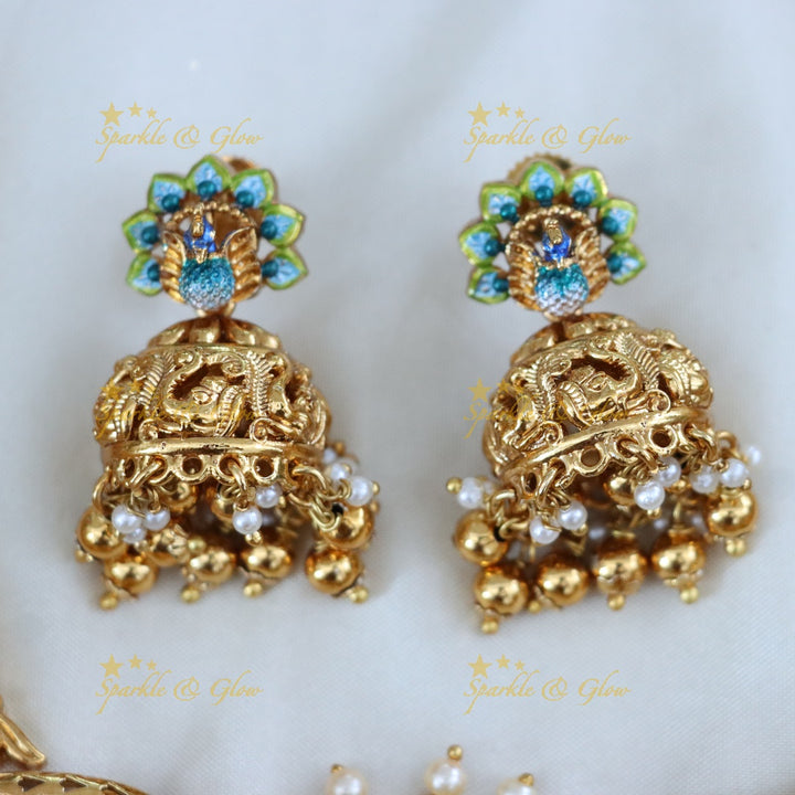 Majestic Peacock Lakshmi Temple Necklace Set Online