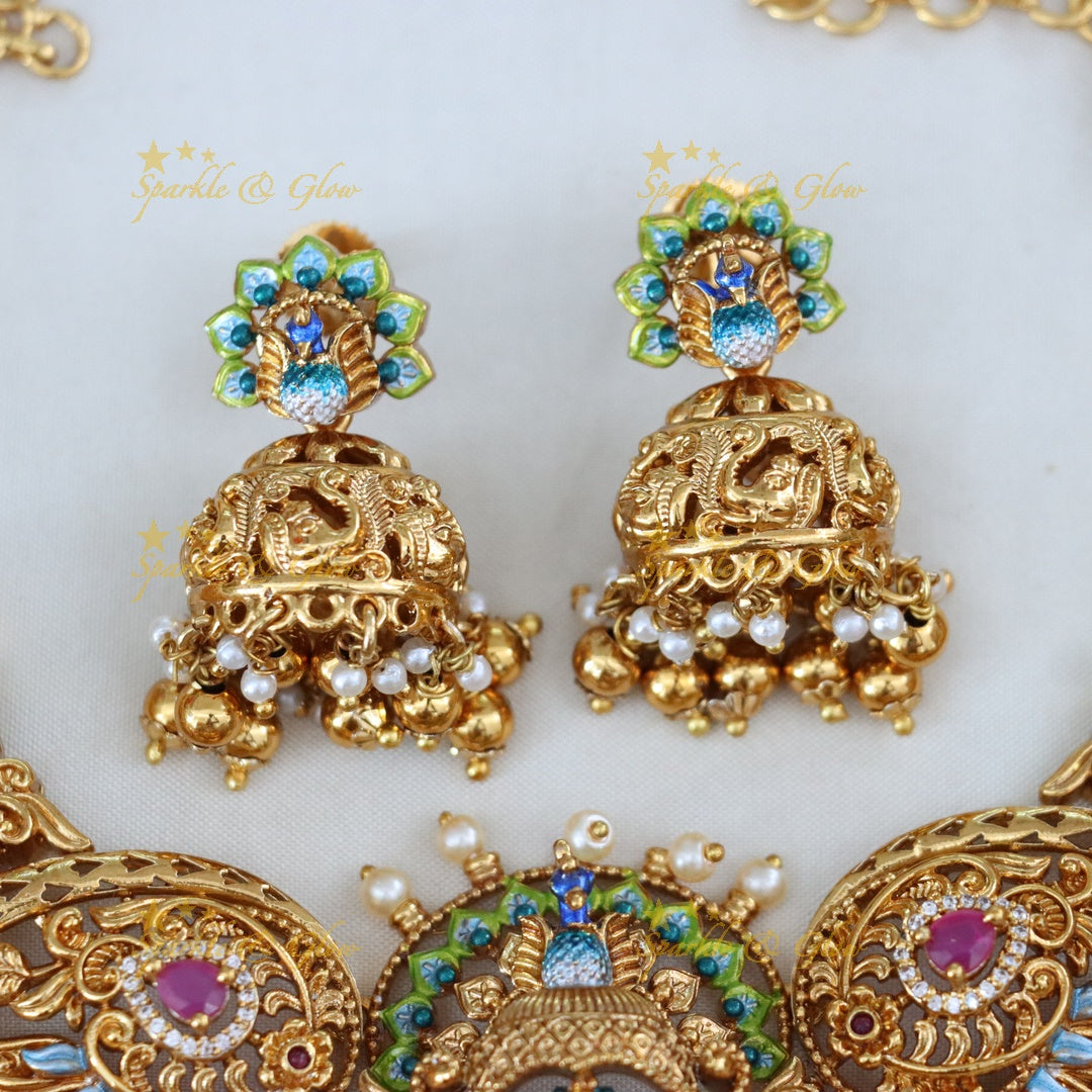 Majestic Peacock Lakshmi Temple Necklace Set Online