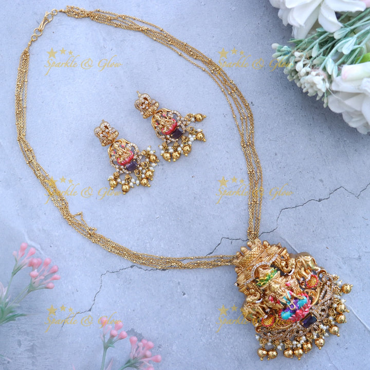 Meenakari Temple Pendant - Elegant Wedding Jewelry