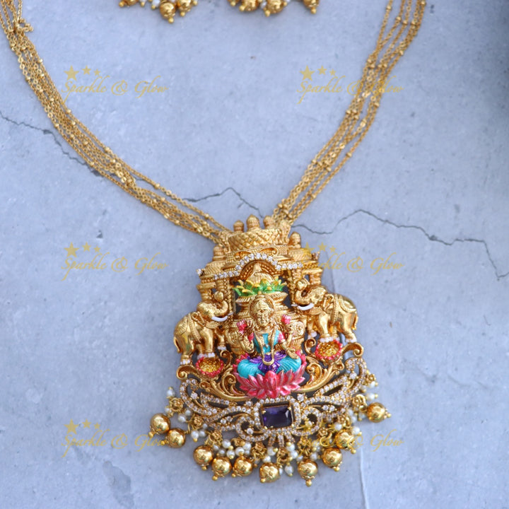 Meenakari Temple Pendant - Elegant Wedding Jewelry