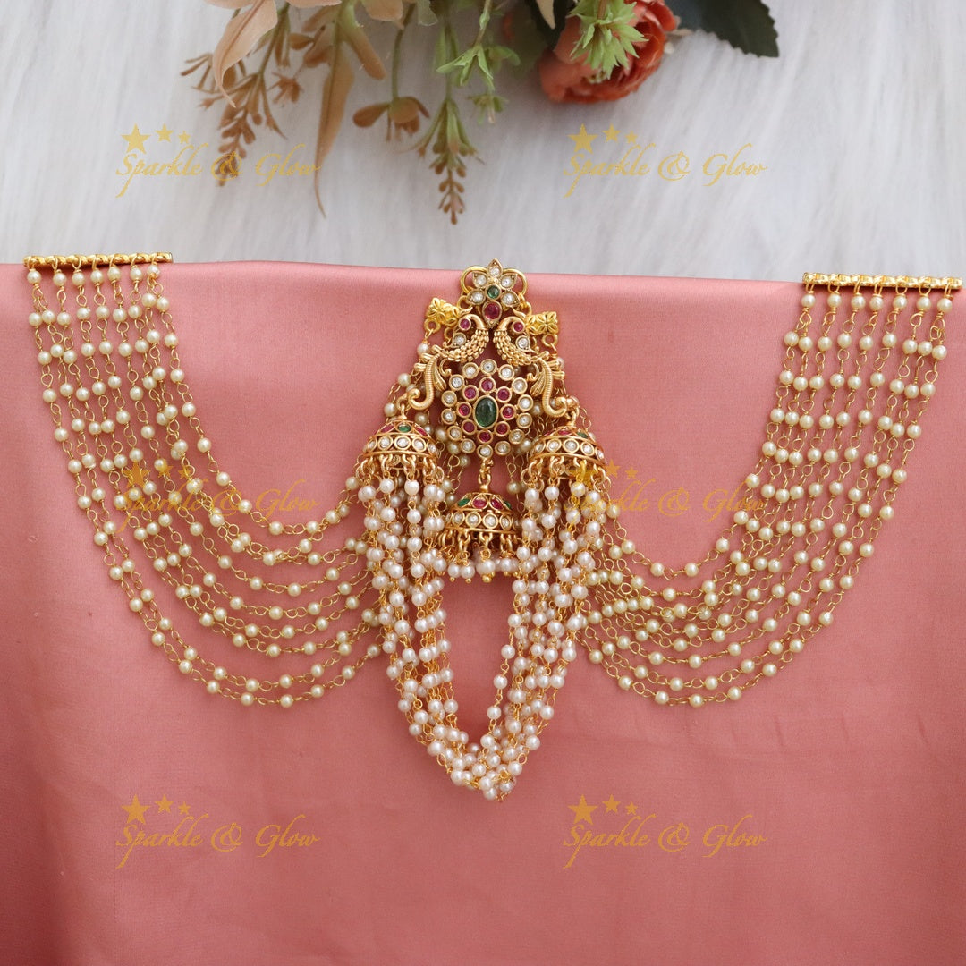 Exquisite Pearl and Peacock Earchain - Luxe Imitation Jewellery