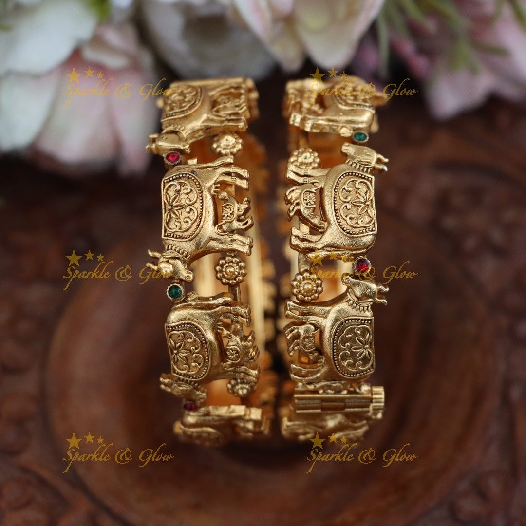 Exquisite Gold-Tone Cow Motif Bangles for Festive Elegance