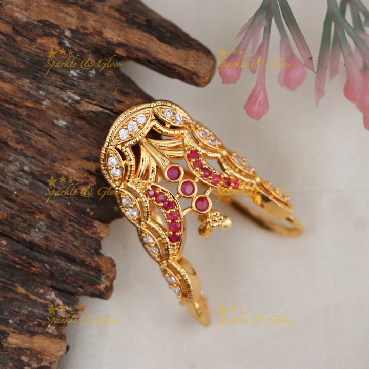 Elegant Gold-Plated Ring with Ruby Highlights