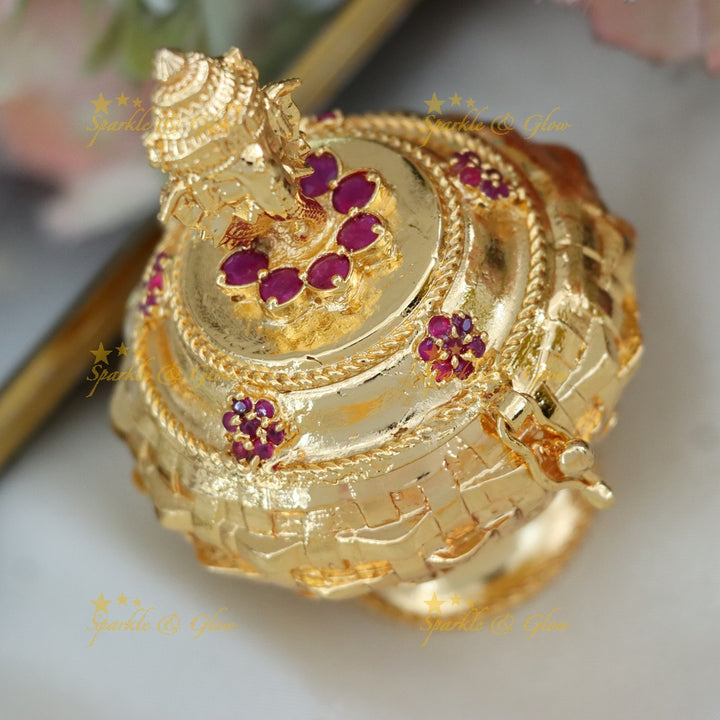 Exquisite Gold-Plated Ruby Kumkum Box - Sparkle & Glow