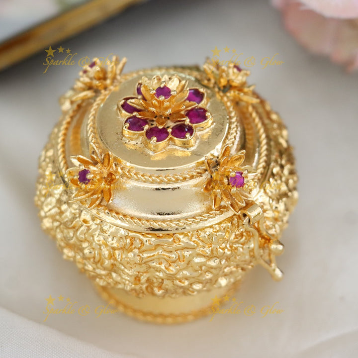 Shimmering Gold Tone Kumkum Box for Celebrations