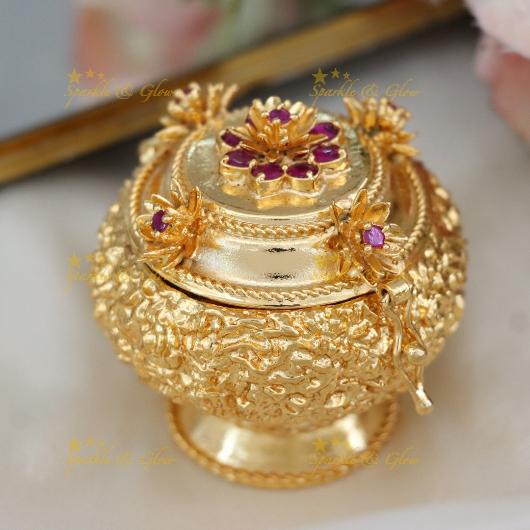 Shimmering Gold Tone Kumkum Box for Celebrations