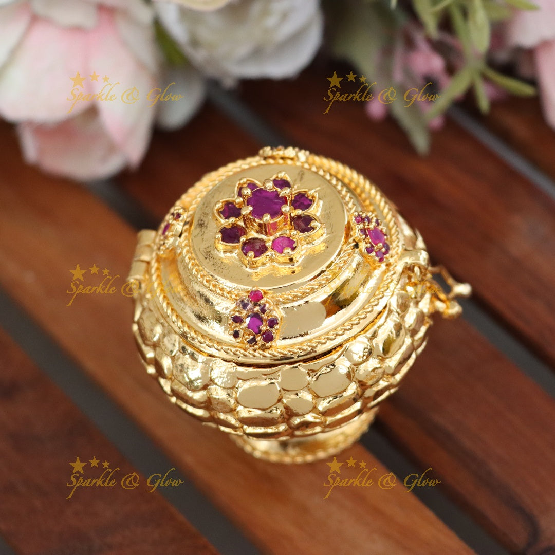 Traditional Gold Kumkum Box for Weddings & Festive Occasions