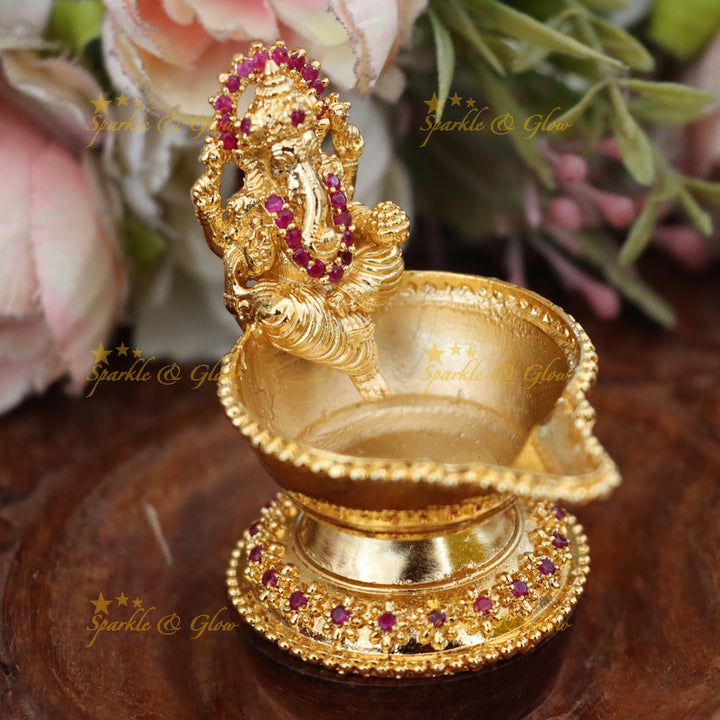 Exquisite Gold Kumkum Box with Ganesh Idol for Festivities