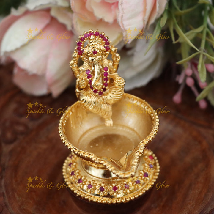 Exquisite Gold Kumkum Box with Ganesh Idol for Festivities