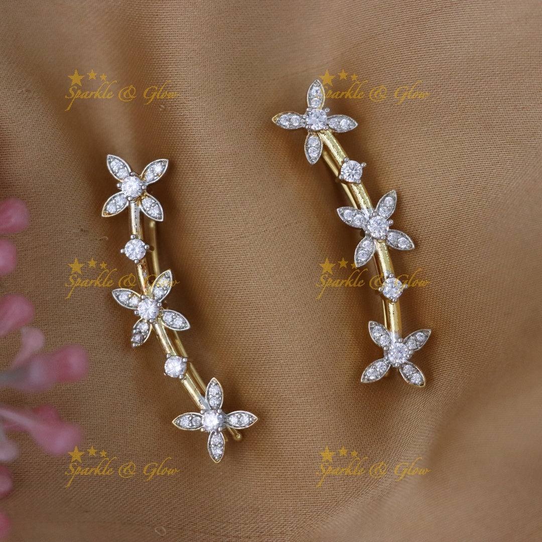 Luxurious Floral Gold Earcuff Earrings for Weddings