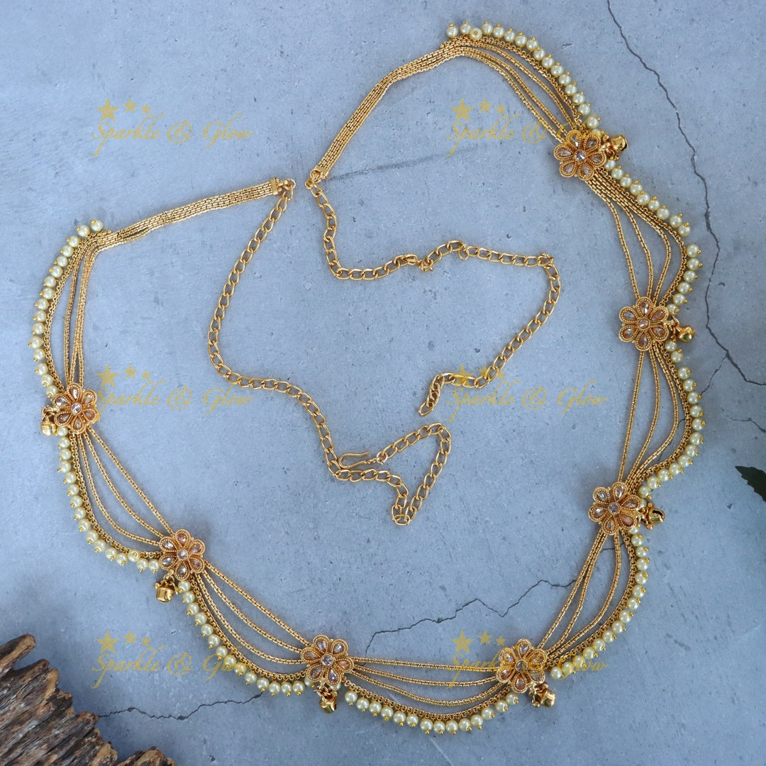 Gold Plated Pearl Bridal Hip Belt - Sparkle & Glow