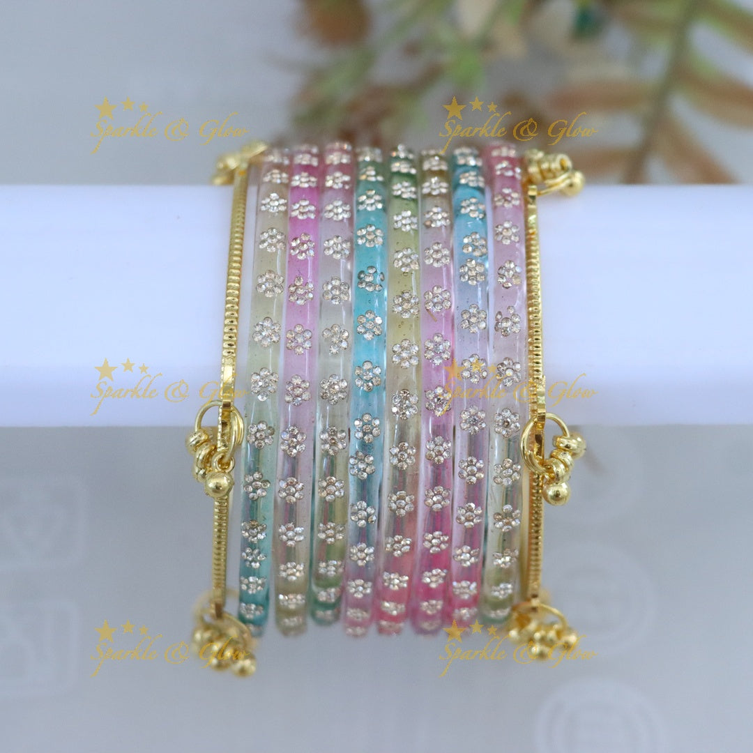 Exquisite Floral Bangle Set - Sparkle & Glow