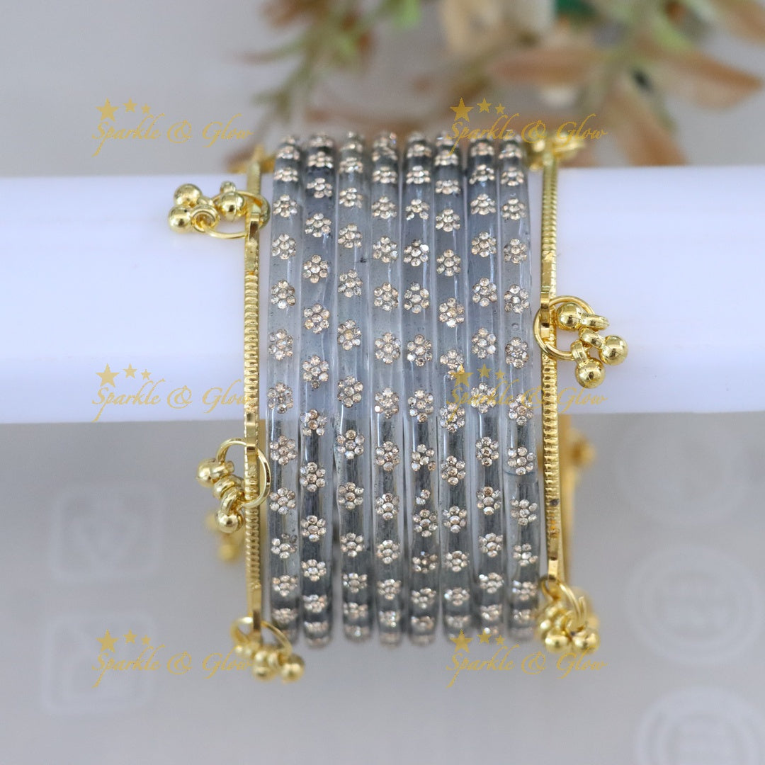 Exquisite Floral Bangle Set - Sparkle & Glow