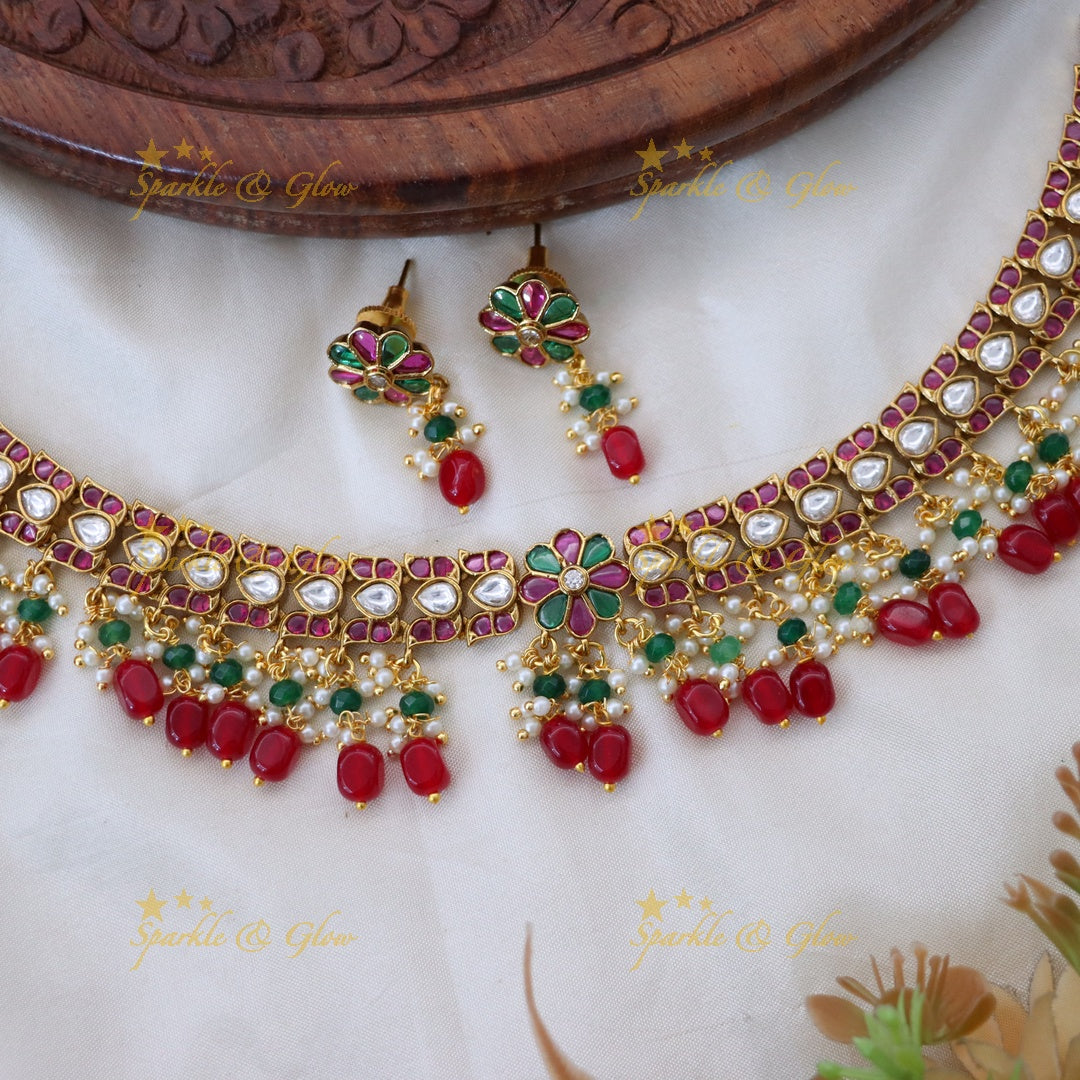 Exquisite Gold-Tone Kundan Short Necklace Set
