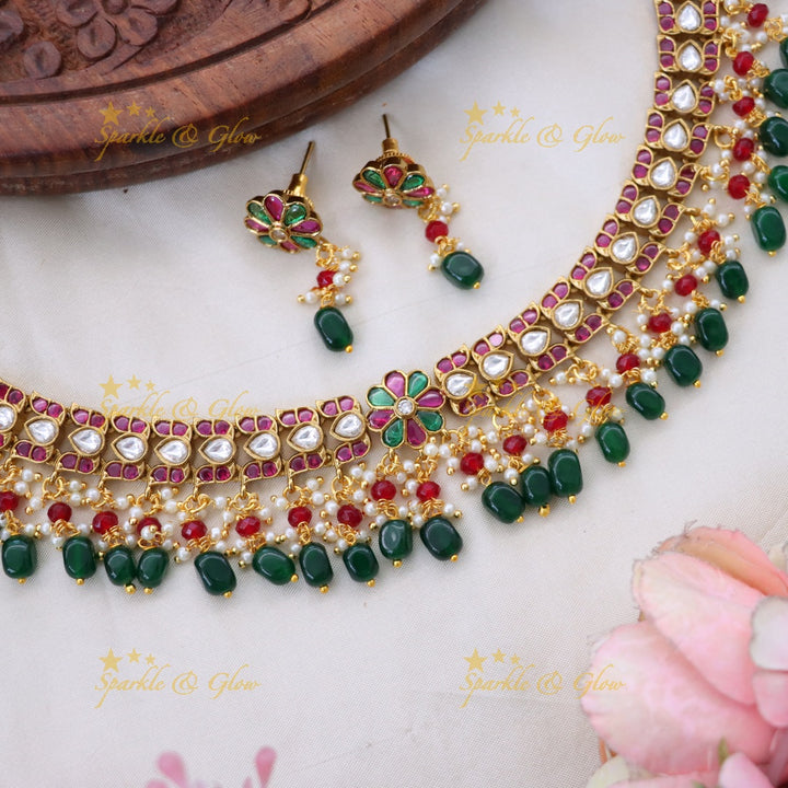 Exquisite Gold-Tone Kundan Short Necklace Set