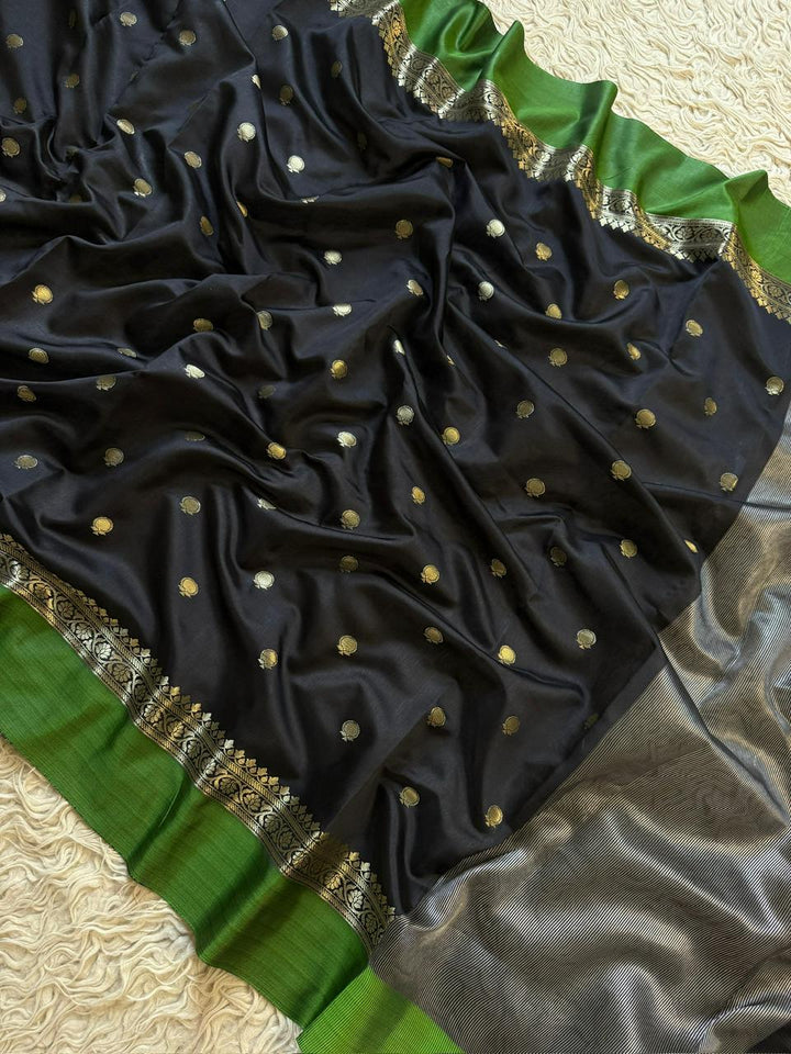 Elegant Black & Green Tissue Organza Saree for Festivities
