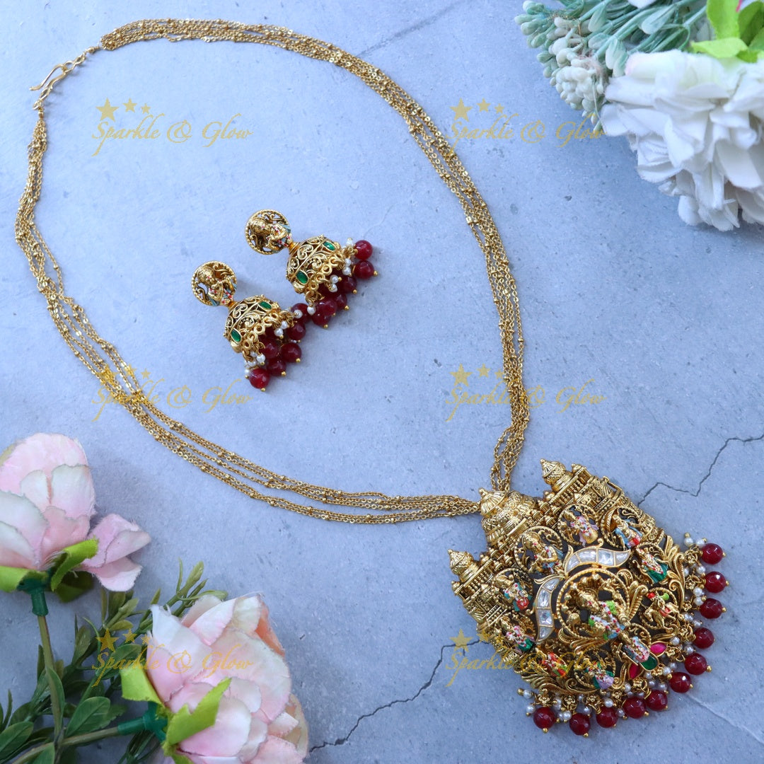 Gold-Plated Temple Pendant Set for Festive Elegance