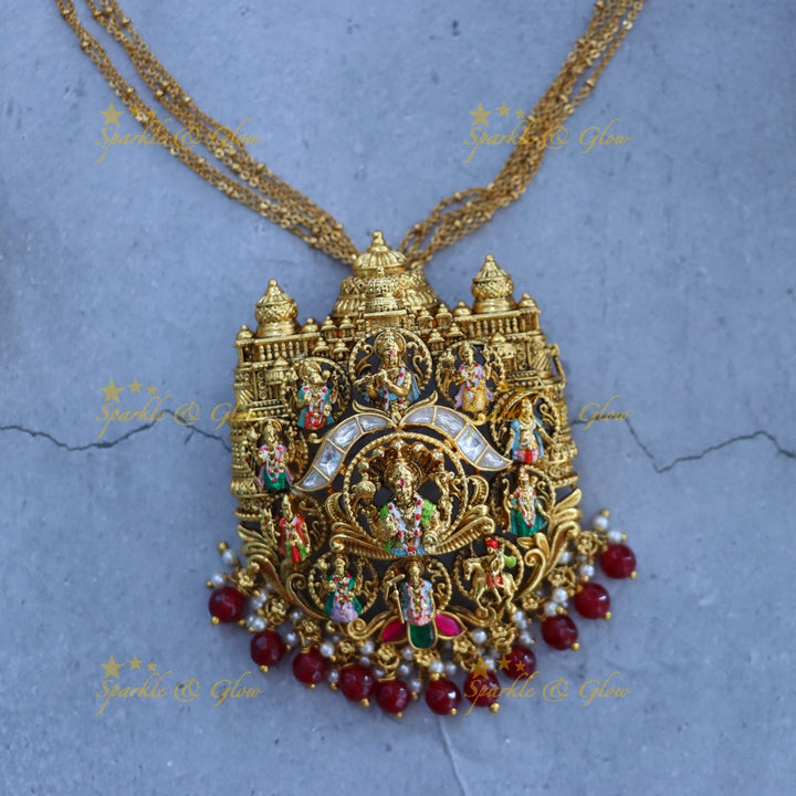 Gold-Plated Temple Pendant Set for Festive Elegance
